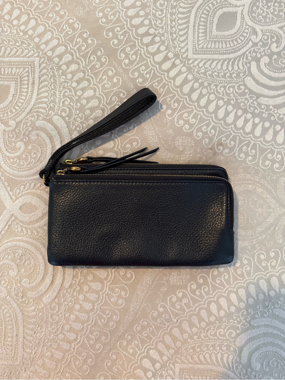 Hobo Black Leather Wristlet Double Zip